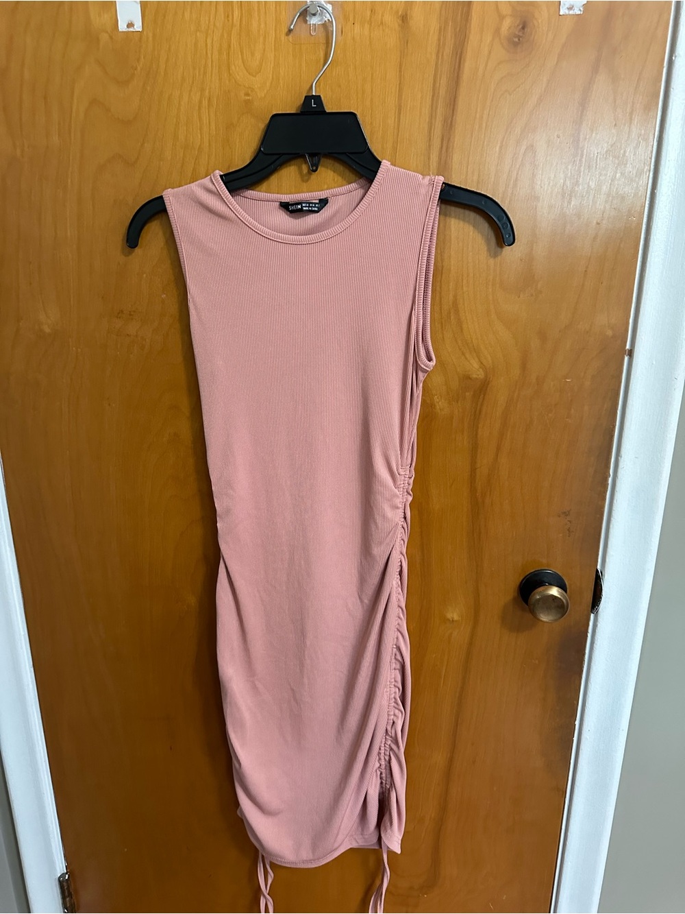 SHEIN Sleeveless Ruched Side Midi Dress - Pink